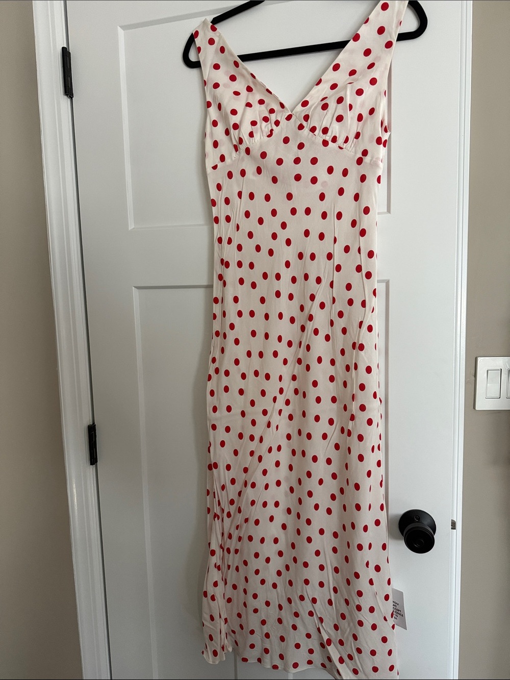 Petite Sophisticate Cream Maxi Dress with Red Polka Dots